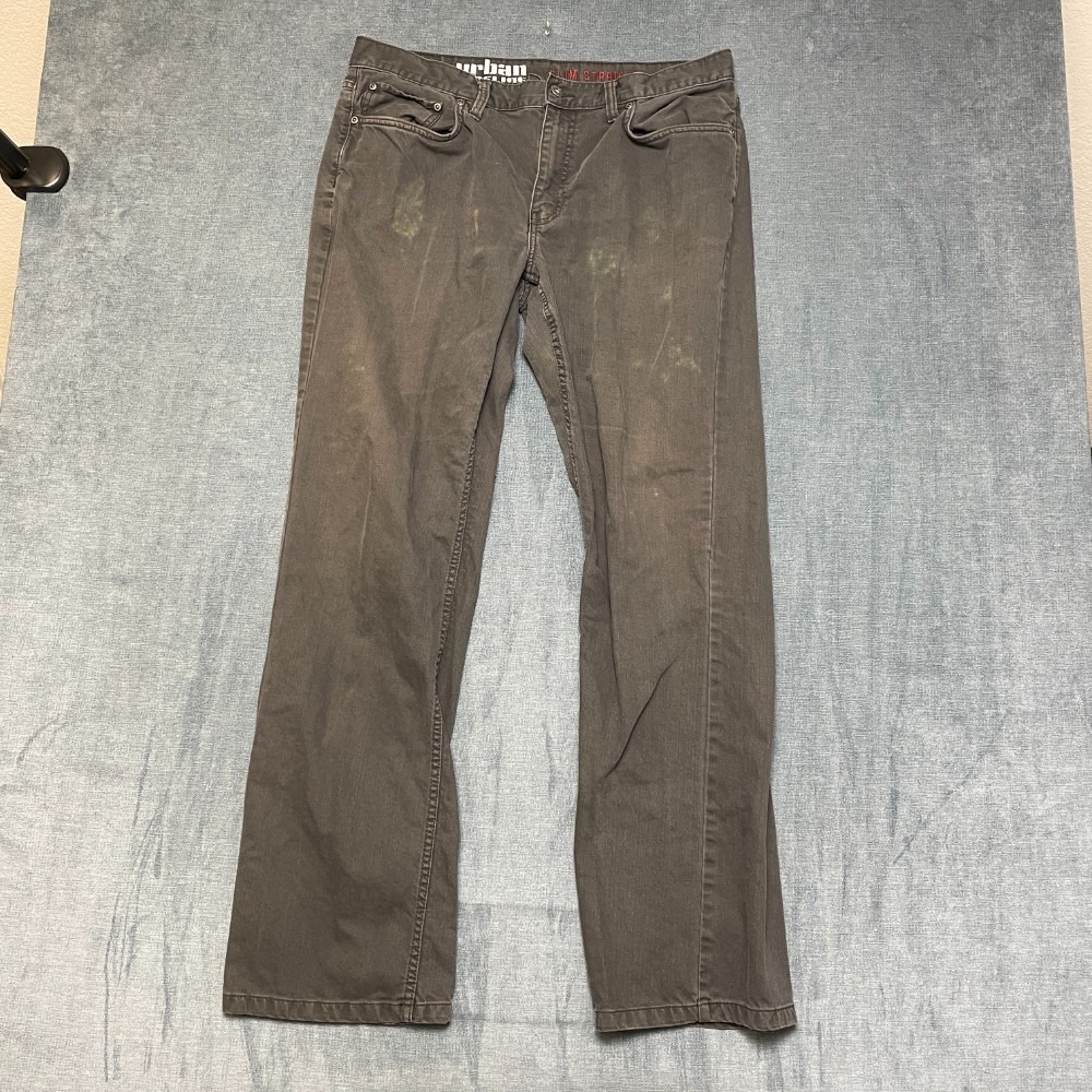 Urban Pipeline Straight Leg Jeans Mens 36x34 Gray Denim Slim Fit Dark Wash